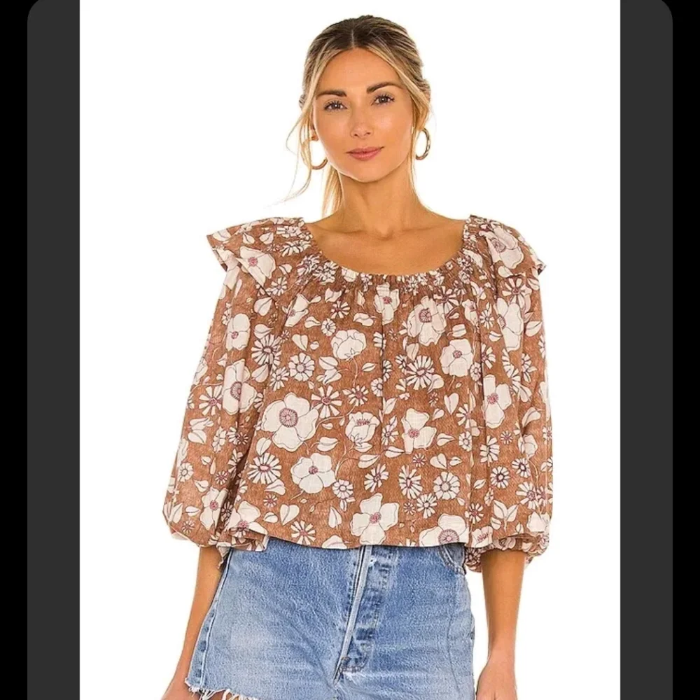 Free People Miss Daisy Top Vintage Combo Print Puff Sleeves | Small | EUC